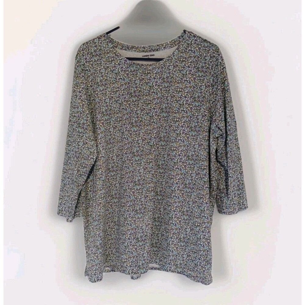 LANDS' END Supima Cotton Ditsy Floral long sleeve shirt XL